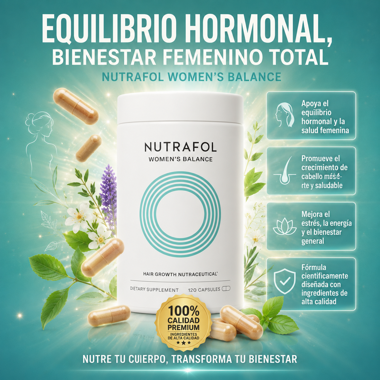 Nutrafol Balance™️ – Suplemento para el Equilibrio Hormonal y un Cabello Más Fuerte, Denso y Saludable ✅