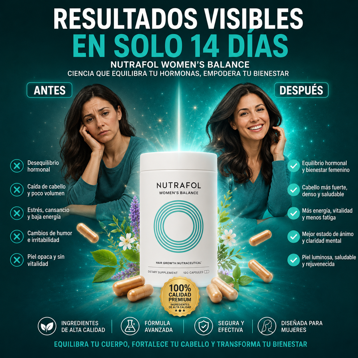 Nutrafol Balance™️ – Suplemento para el Equilibrio Hormonal y un Cabello Más Fuerte, Denso y Saludable ✅